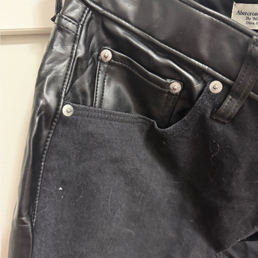 Abercrombie & Fitch Black Leather-Trimmed Pants - Picture 3 of 4